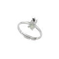 Silver adjustable open ring featuring a vivid bee design with green opal gemstone - Silver (JZ00254 White K)
