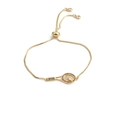 Dettaglio del bracciale a racchetta da tennis dorato regolabile con zirconi colorati - Racchetta da Tennis + Catena a Scatola