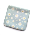 Mini daisy print pouch in light blue PU leather with a gold metal squeeze closure - Large Daisy (Light Blue)