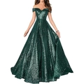 Robe de soirée élégante vert foncé à paillettes, épaules dénudées et coupe ligne A - US size 14 / Hauts / Vert malachite