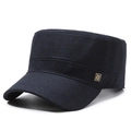 Casquette militaire bleu marine pour homme en tissu sergé avec logo métallique doré latéral - Réglable / Bleu marine