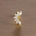 Macro shot of gold leaf tragus stud with six marquise cut zircons on a dark background - 1# Leaf Arc / Gold