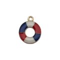 Nautical lifebuoy charm in red white blue enamel with gold rim for DIY jewelry - Round Lifebuoy