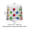 Hand-painted 270ml glass with colorful diamond texture and ice flower finish - Multicolor Ice Flower Pattern