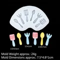 Silicone mold for mini spoon and fork shapes with colorful resin craft cutlery display - 3# Tableware Shape (B829) / Clear