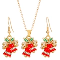 Set gioielli natalizi con campanellini in smalto rosso, collana dorata e orecchini - Campana