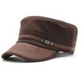 Dark brown cadet cap with flat top, star stitching detail, and metal fashion accent - Adjustable / Coffee