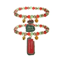 Christmas beaded bracelet set with red and green crystals, snowflakes and golden bells - D1150 (Merry Christmas Label + Gift Bag)