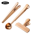 Set de 3 piezas de clips de sellado y cuchara medidora en acero inoxidable oro rosa - Juego de 3-Oro Rosa