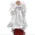 White and silver Christmas tree topper angel with feather wings and glitter stars - Silver Star Angel / With LED Battery Box (Batteries Not Included)