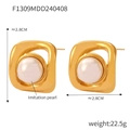 Boucles d'oreilles carrées dorées irrégulières avec perle d'imitation pour femme - F1309-Perle carrée / Or