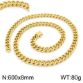 Collier chaîne Cuban NK dorée en acier inoxydable, taille 600x8mm, poids 80g - Collier Doré 600x8mm