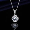 Silver plated necklace with round cluster pendant and elegant box chain in white gold finish - Xl-148 [comes With Box And Chain]