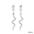 Boucles d'oreilles serpent en argent avec pendentif en verre et écailles texturées - Style Zircone Blanche Argent (PDE918)
