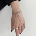 Bracciale slave punk argento con catena spessa che collega due anelli regolabili - Bracciale Schiava con Doppio Anello Integrato Punk / Argento