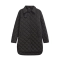 Vue détaillée du motif matelassé en losanges noirs et de la texture d'une veste longue - XS / Noir