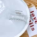 Minimalist transparent rectangular hollow hair claw clip with a sleek metal spring - Clear White