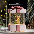 Pink Christmas gift box water lantern with Santa Claus scene and glitter snow, 18cm height - Pink Gift Box Tag Elk