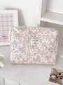 Beauty case in velluto a coste trapuntato color crema con motivi floreali e nastro - Rosa Velluto a Coste Peonia [Borsetta]