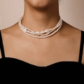 Elegant three-layer faux pearl necklace with baroque style design for a layered jewelry look - Three-Layer Baroque Irregular Pearl Necklace