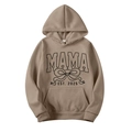 Khaki Mama Est 2025 Coquette Hoodie in size M with kangaroo pocket and cozy knit fabric - Camel
