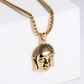 Golden Buddha head pendant necklace in stainless steel on white geometric background - Pendant Only (No Chain Included) / Gold
