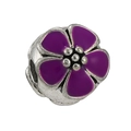 Silver bead with purple enamel daisy pattern for DIY jewelry charm necklaces - 037-Stopper (Silver Purple Enamel Flower)