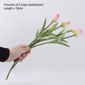 Artificial white and pink gradient tulip bouquet 5 stems 35cm long for home decor - 5 Pcs Artificial Tulips-White & Pink