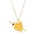 Collier vintage doré avec pendentif rose et épée orné d'une pierre noire - KC Or Rose et Épée (N-455)