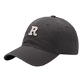 Dark charcoal baseball cap with a white towel embroidered R letter and cotton twill texture - Adult Adjustable / Dark Gray