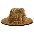 Fashionable gold jazz fedora hat fully covered in sparkling rhinestones for party wear - M (56-58cm) / Gold Rhinestone