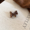 Detail of a vintage rocking horse brooch with amber resin, silver metal, and small crystals - 60# Brooch - Silver - Dark Brown