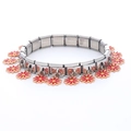 Stainless steel modular charm bracelet featuring red daisy pendants with yellow centers - 0061-colored Ten-petaled Red Flower Section 1