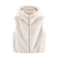 Chic hooded faux fur vest in light beige with full zipper and plush texture for women - XS / Apricot