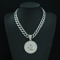 Silver Pisces zodiac necklace with iced-out Cuban chain and round crystal pendant - Pisces with 18inch Cuban Chain / Silver