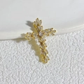 Squisito ciondolo a croce placcato oro per gioielli fai-da-te con zirconi baguette - Oro con zircone bianco (1)