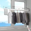 White space aluminum folding wall-mounted drying rack with 10 windproof holes and towel bar - Windproof White (2-Fold/10 Holes)