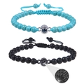 Couples distance bracelets featuring turquoise and lava stones with I Love You projection - Turquoise + Lava Stone