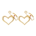 Golden heart-shaped open frame charms featuring a white enamel nurse hat with a red cross icon - Heart Nurse Hat