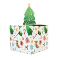 Christmas gift box with festive tree design and colorful holiday patterns on white base - White