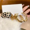 12-piece set of elegant gold-plated drop earrings and leopard print stud earrings - Leopard Fabric/Geometric (14# Silver Earring Post)