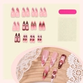 3D floral press-on nails in pink and deep red gradient with gold star accents - 1XC1-13620 Wine Red White Gradient 3D Flower (24Pcs Box)