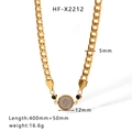 Golden titanium chunky chain necklace featuring a Medusa coin pendant and green gems - Retro Coin Portrait Style (HF-X2212)