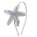 Sparkly silver headband featuring a large iridescent sequin starfish for girls - Silver