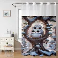 Close-up of waterproof butterfly shower curtain with reinforced header and metal grommets - 181x188cm Single Shower Curtain / Snowy Owl Pattern