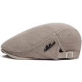 Light khaki breathable mesh ivy cap for summer featuring a side metal logo and adjustable buckle - Adjustable / Beige
