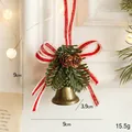 Rustic metal Christmas bell ornament with pine cones, red berries, and striped bow tie - Bronze Pinecone Bell Style B