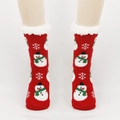 Chaussettes rouges de Noël à motif bonhomme de neige avec bordure blanche en fausse fourrure - Taille unique / Sapin Flocon Bonhomme de Neige Rouge