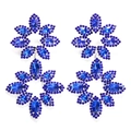 Exaggerated oversized royal blue floral drop earrings with shiny rhinestones and silver alloy - Blue Rhinestone