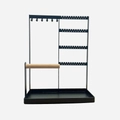 Minimalist black iron jewelry organizer stand with natural wood bars for necklace storage - Model LX11-1 / Black